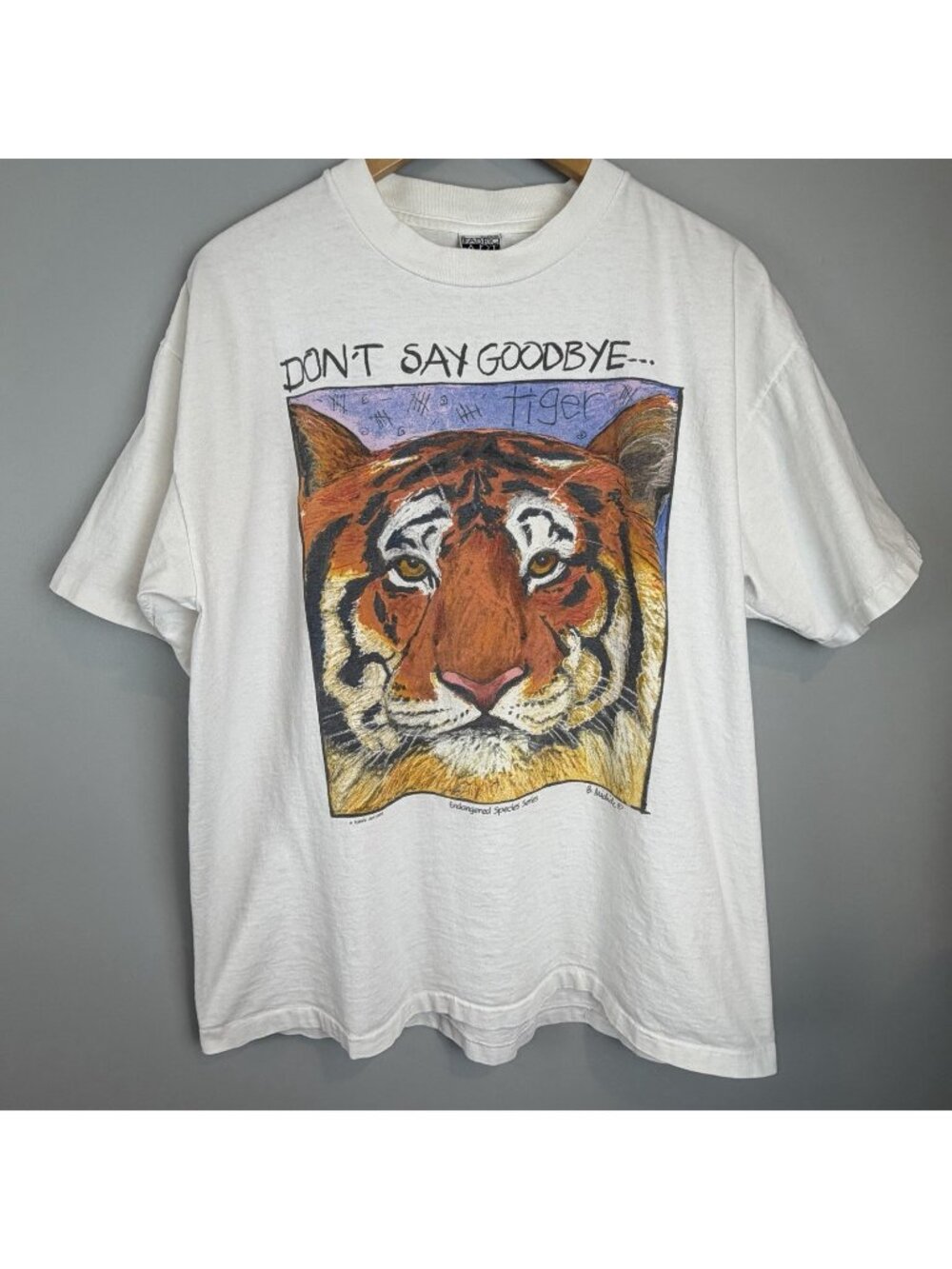 Vtg 90s Fabric Art Tiger T Shirt XL Endangered Species B Michele Single Stitch